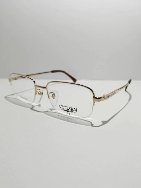 未使用 眼鏡 メガネフレーム CITIZEN REGUNO 20629 チタン 金属フレーム シンプル ハーフリム 軽量 メンズ レディース 53口18-140 L-1