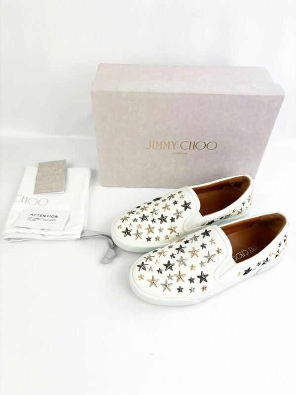 JIMMY CHOO ジミーチュウ　レザー シューズ フラットシューズ スニーカー　スリッポン　38 白　25cm相当