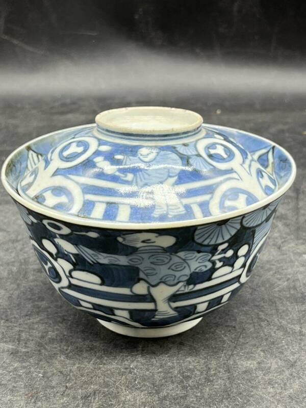 r042407 染付 蓋茶碗 蓋物 茶碗 陶器 中国美術