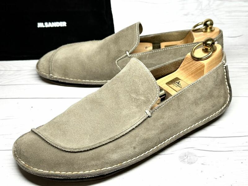 【即決】★保存袋付★ JIL SANDER ジルサンダー 7 25.5cm程度 メンズ 本革 革靴 レザー スエード ベージュ ビジネス くつ スリッポン 