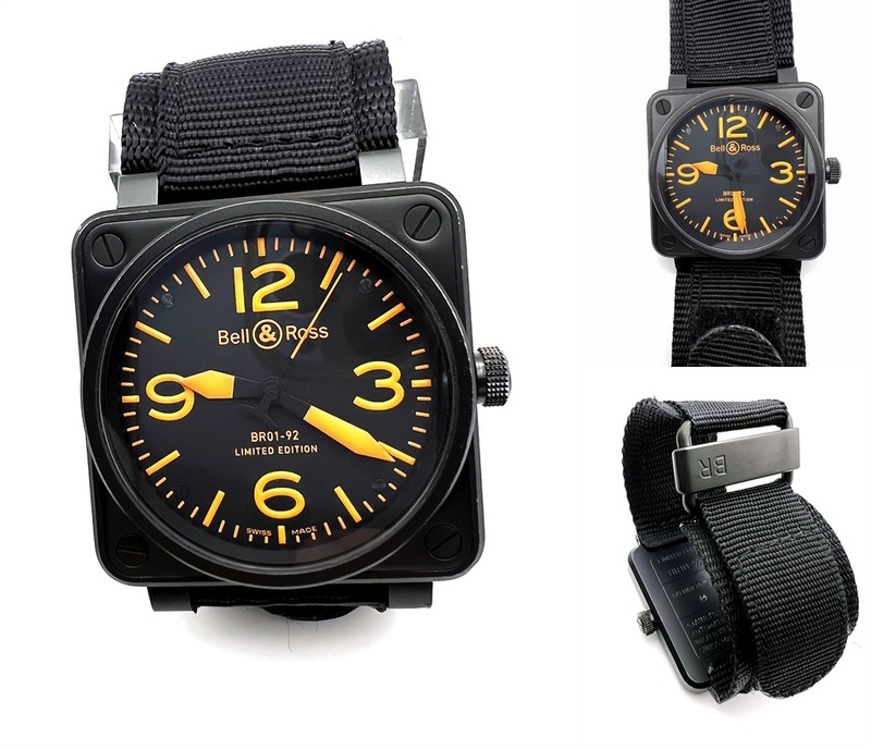 レア　世界限定250本　Bell＆Ross ベル＆ロス　BR01-92　Yellow　アヴィエーション　オレンジ夜光　46mm　ブラック　時計　自動巻き　黒