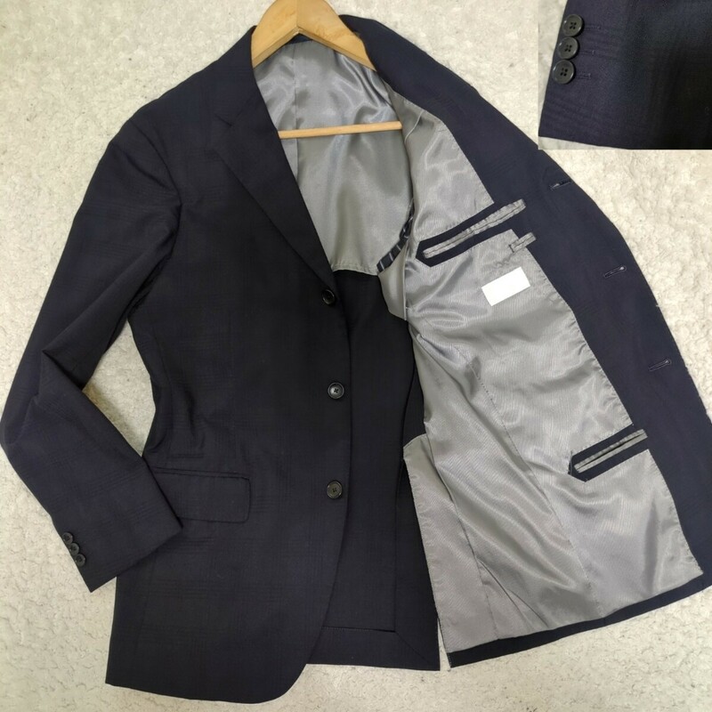 EDIFICE/エディフィス 48サイズ チェック テーラードジャケット/アウター 紳士服 ネイビーカラー　紺色 メンズ 紳士服　サイドベンツ