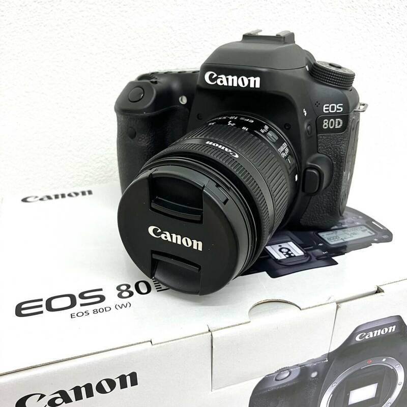【A】Canon　キャノン　EOS80D　ボディ　通電〇　EF-S18-55㎜　レンズ付き　バッテリー　カメラ　デジタル一眼レフ　【523】