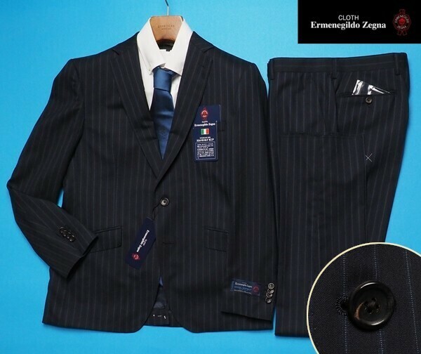 新品17.3万円 大手百貨店扱い 春夏『Ermenegildo Zegna ゼニア COOL EFFECT 伊製生地』ウール100% ストライプ スーツA6濃紺(B) 1521281