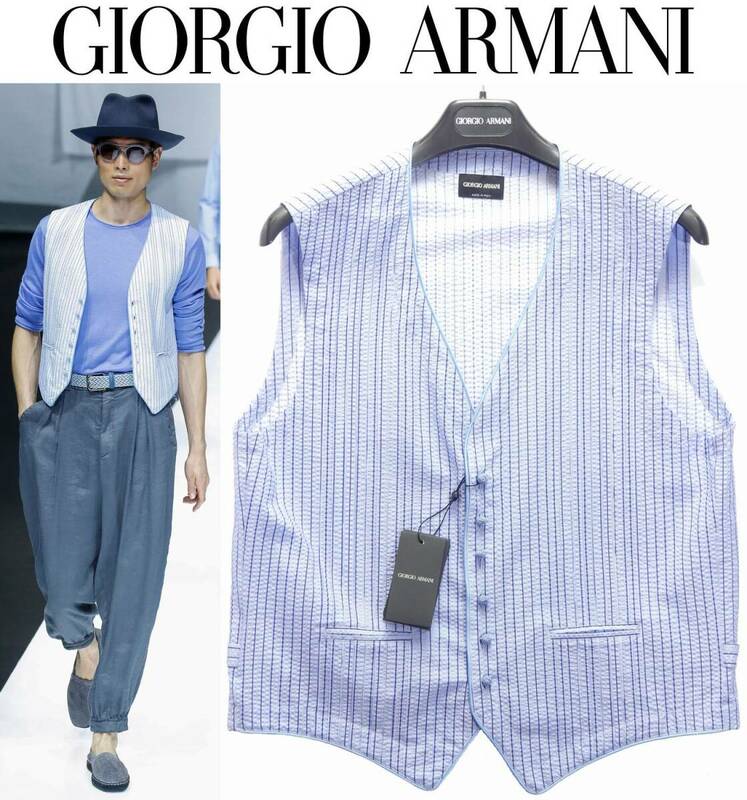 春夏物166,000円新品GIORGIO ARMANIアルマーニ★妥協なく美しさを追求したコレクションピースの最高級ジレベスト【S＝日本S～M】