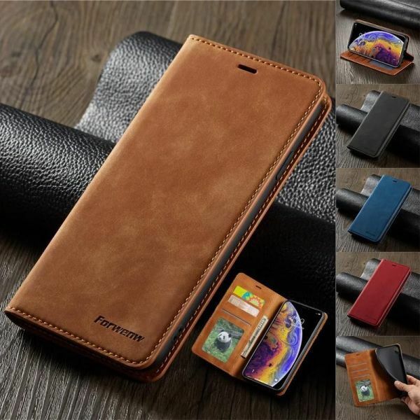 AI010:薄型スエード革財布フリップカバー 強力な磁石ケース iphone 13 14 15プロ