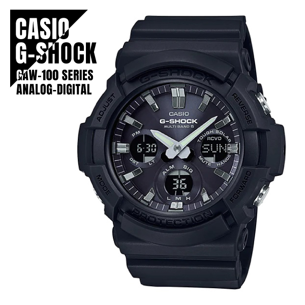 CASIO カシオ G-SHOCK ジーショック 電波受信 タフソーラー ダブルLEDライト GAW-100B-1A ブラック 腕時計 メンズ★新品