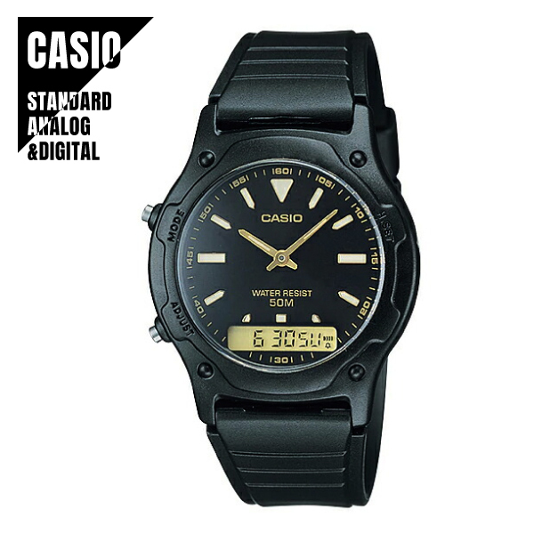 CASIO カシオ スタンダード アナデジ チプカシ ゴールド×ブラック AW-49HE-1A 腕時計 メンズ レディース ★新品 メール便送料無料