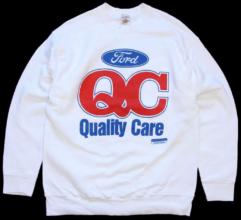 ★90s USA製 Fordフォード QC Quality Care スウェット 白 L★オールド ビンテージ ホワイト モーター オーバーサイズ