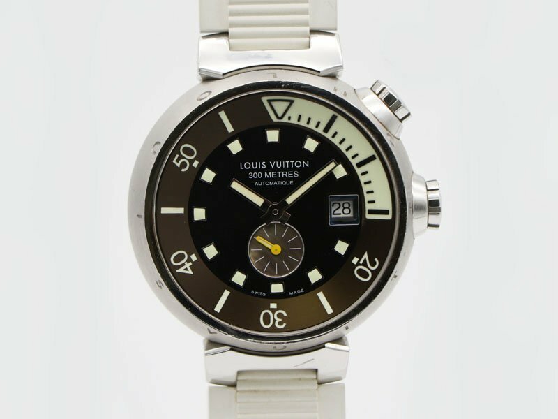 【 ルイヴィトン LOUIS VUITTON 】 腕時計 Q1031 タンブール ダイビング SS/ラバー デイト 自動巻 箱 替えベルト2点付 メンズ 新着 08560-0