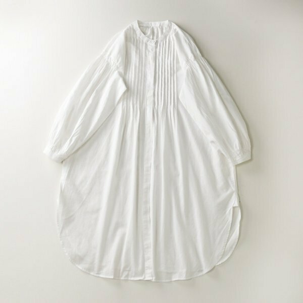 gy240406 ステンド衿 キレイな色 ホワイト ワイシャツ チュニック 大人可愛 オシャレ フリーサイズ ナチュラル 綿100％ コットン