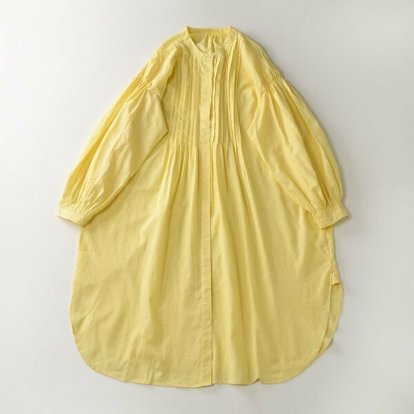 gy240406 ステンド衿 キレイな色 イエロー ワイシャツ チュニック 大人可愛 オシャレ フリーサイズ ナチュラル 綿100％ コットン