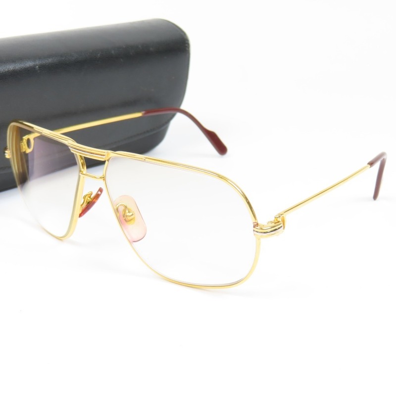 77998CARTIER カルティエ 美品 トリニティ 度入り眼鏡 メガネフレーム メガネ ゴールド