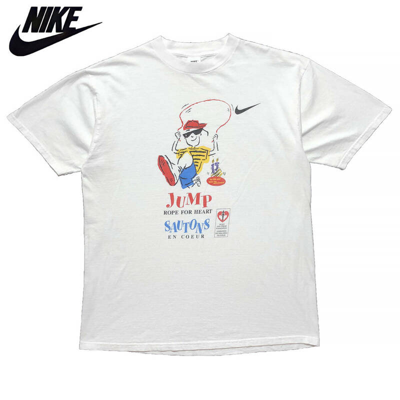 USA 古着 90S カナダ製 ナイキ ヴィンテージ クルーネック プリント Tシャツ メンズXL ホワイト 白T NIKE BA2578