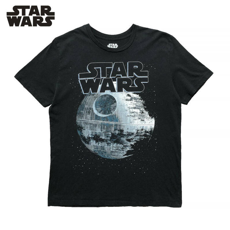 USA 古着 映画 スターウォーズ デススター クルーネック Tシャツ メンズL ブラック STAR WARS BA2593