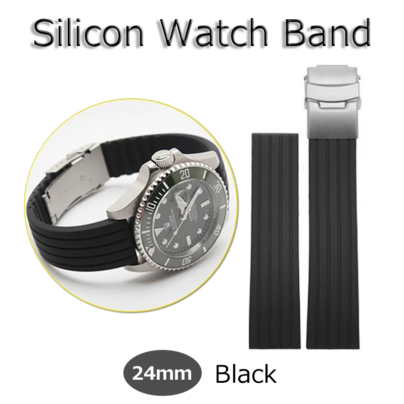 時計バンド 腕時計 交換 ベルト ストラップ シリコーン ナイロン シリコン 24mm ブラック 新品 防水 スポーツ バックル シチズン セイコー