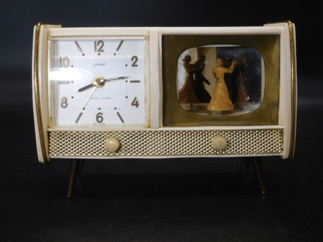 激レア！　ドイツ製テレビ型　ビンテージ　オルゴール置き時計 目覚し時計　からくり時計　作動品