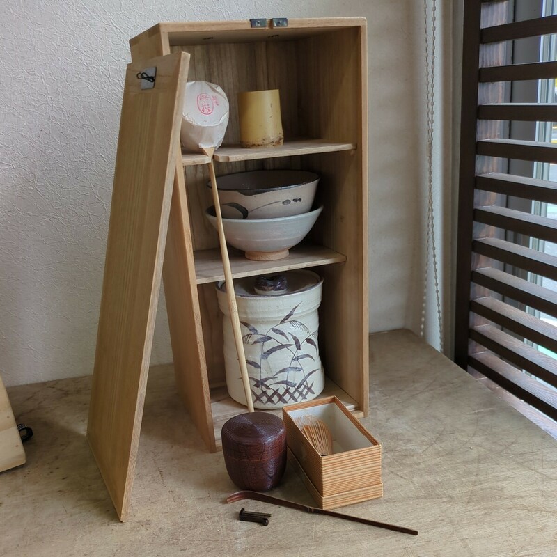 短冊箱　茶道具　一式　セット　いろいろ7品入　茶碗　水指　棗　茶匙　杓　いろいろ 茶道具一式