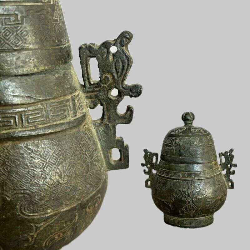中国古玩 青銅器 饕餮紋 祭器 香炉 
