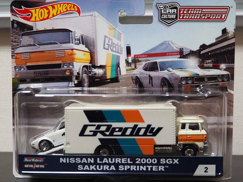 ホットウィール GReddy NISSAN LAUREL 2000 SGX + GReddy 積載車 USパッケージ ローレル ミニカー シャコタン 旧車 RealRiders HOT WHeeLs