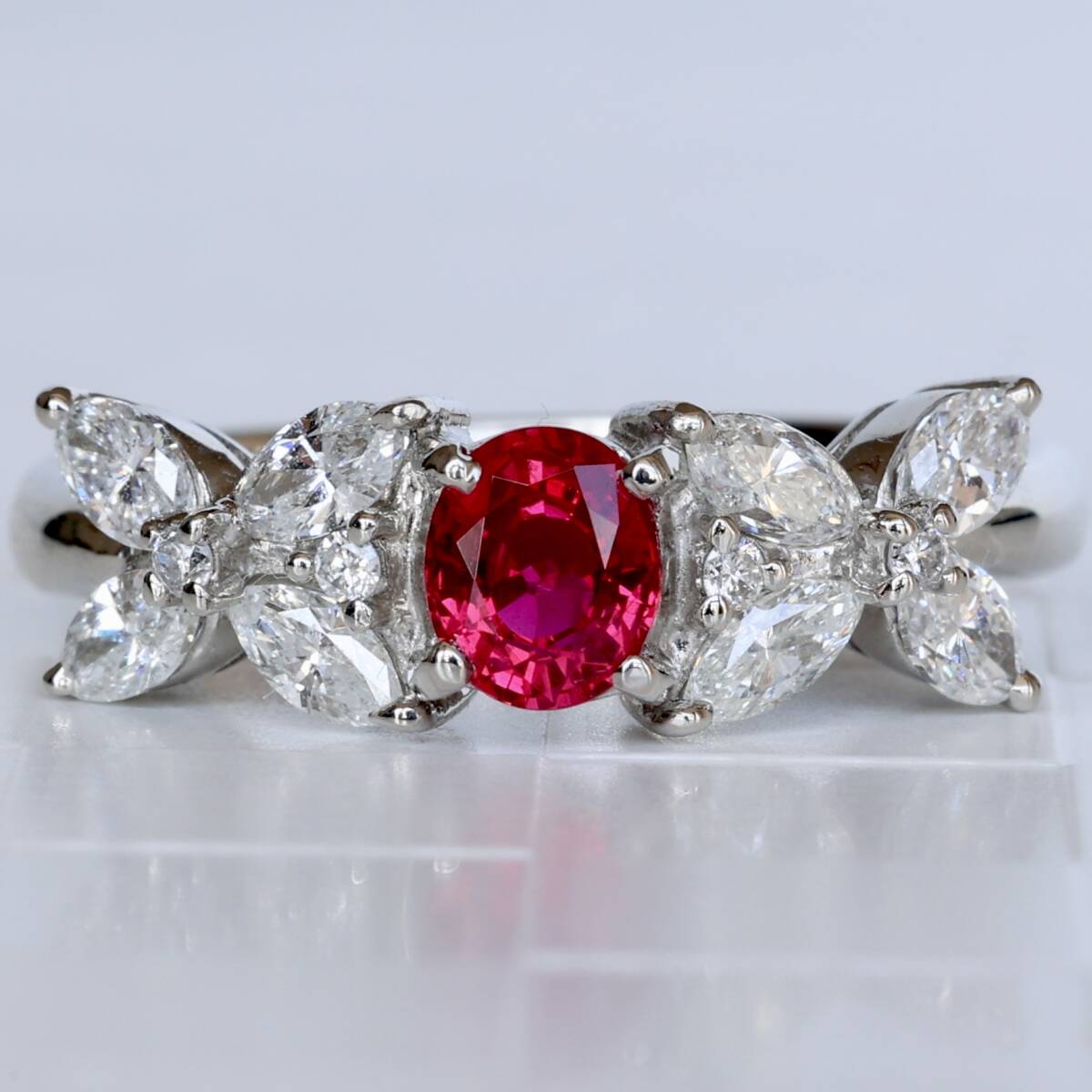 Pt900 ルビー 0.45ct ダイヤモンド 0.70ct リング プラチナ マーキース オーバル 指輪 10.5号