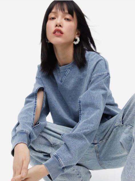 H&M トップス デニムライクトップス オープンスリーブ スウェット トレーナー Sサイズ 値下げ
