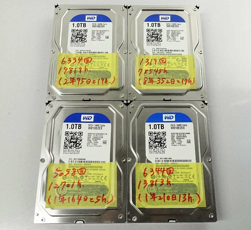 4個セット レターパックプラス WD WD10EZEX 1TB HDD 3.5インチ SATA データ消去 ハードディスク WD S041021