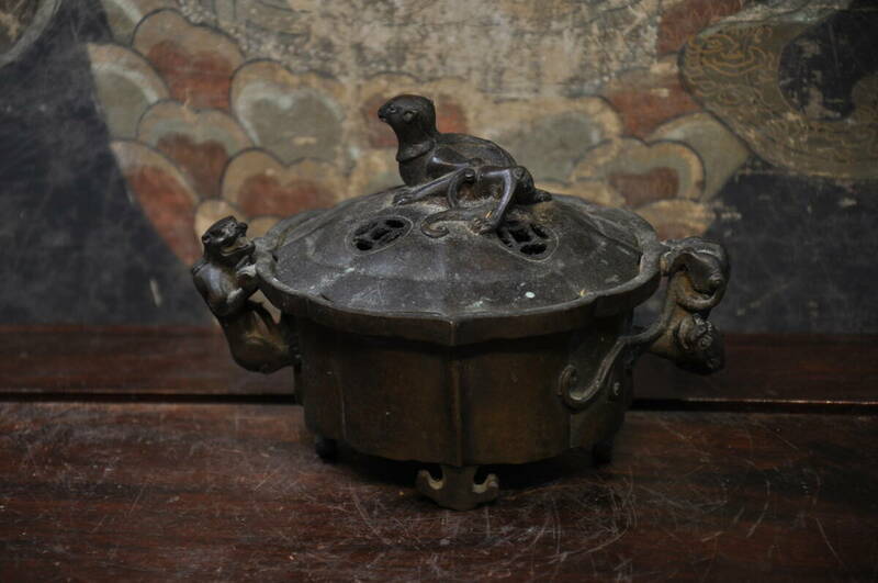 康熙年製　古銅製朱雀摘香炉　中国美術唐物