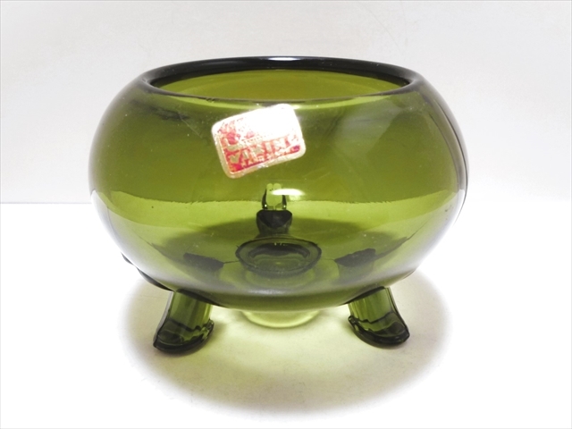 60～70’s ビンテージ Viking社 バイキング ボウル ハンドメイド グリーン 3本足 ミッドセンチュリー スペースエイジ ディスプレイ 収納に