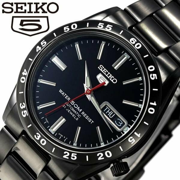1円 セイコー 正規品 海外モデル SEIKO 自動巻き オールブラック 裏スケ 新品 セイコー5 機械式 腕時計