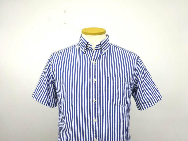 THE SHOP TK　半袖シャツ　タケオキクチ　ストライプ柄　シャツ　胸ポケット　ブルー　Sサイズ　夏　メンズ　Y-658い