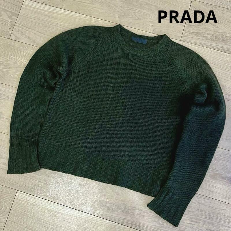 プラダ　カシミヤ100%　ニットセーター　長袖　ダークグリーン　40サイズ