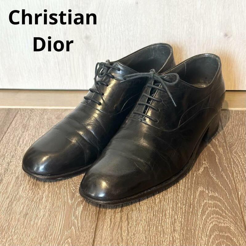 クリスチャンディオール　プレーントゥ　革靴　ドレスシューズ　ガラスレザー　黒