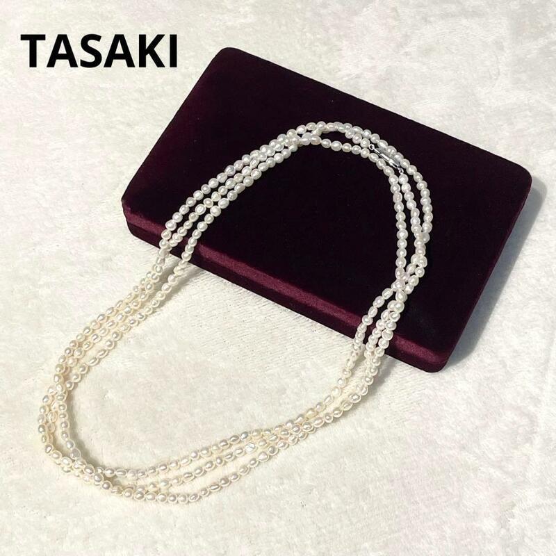 タサキ　TASAKI　3連　ベビーパール　ロングネックレス　本真珠　K14WG