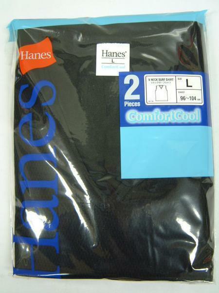 ＜肌着館＞Hanes メッシュ・Vネックサーフ 黒 L 2枚 ＜即決＞