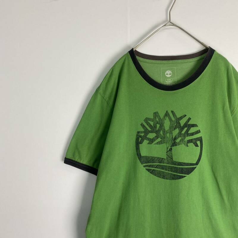 【ティンバーランド　リンガーＴシャツ　センターロゴ　ビッグロゴ　緑　黒　古着】