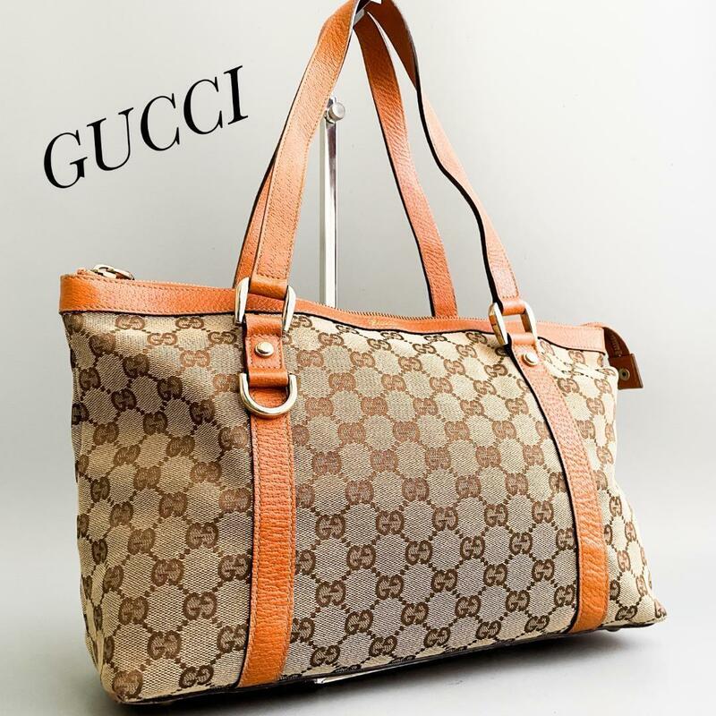 美品・人気モデル GUCCI グッチ ハンドバッグ アビー ミニボストン GG キャンバス レザー ベージュ オレンジ