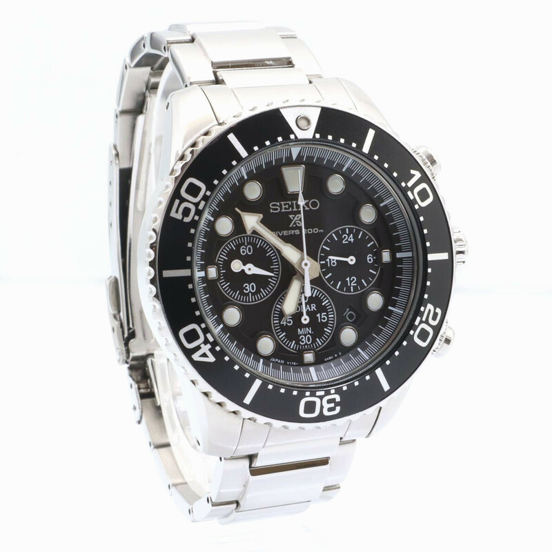セイコー SEIKO プロスペックス ソーラー 腕時計 ウォッチ ダイバースキューバ クロノグラフ 黒文字盤 メンズ 稼働品 SBDL047 V175-0AD0