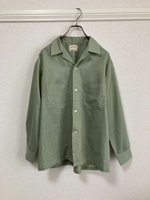 60s TOWNCRAFT タウンクラフト Penney's レーヨンシャツ 長袖シャツ オープンカラー 開襟 淡いグリーン サイズM☆50s ビンテージ オンブレ