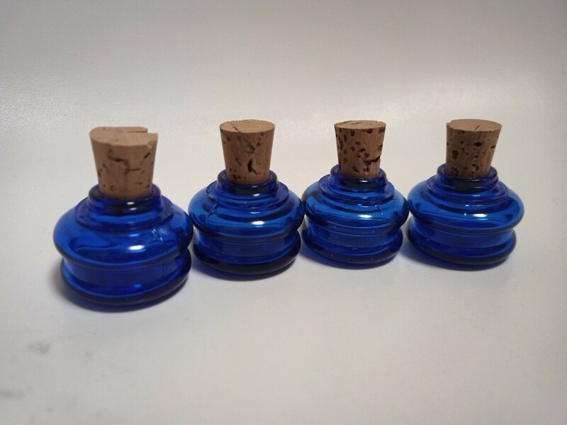 青ガラス 小瓶 4個セット コルク レトロ アンティーク