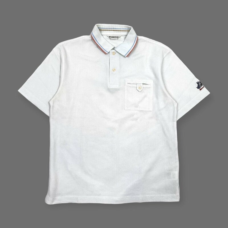 ゴルフ◆Black&White ブラック&ホワイト 袖ロゴ刺繍 ポケット付き 半袖 ポロシャツ L /メンズ スポーツ ブラホワ/薄い水色系