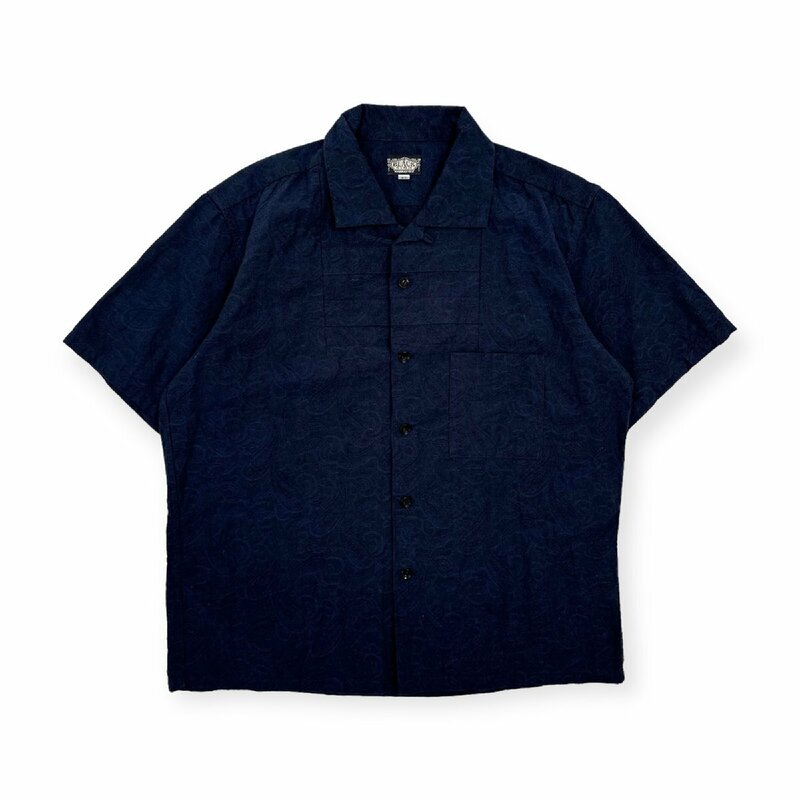 BLACK SIGN ブラックサイン ジャガード織 ペイズリー柄 半袖 オープンカラー ハマカラー シャツ サイズ 38 /日本製/(有)ヴィンテージブルー