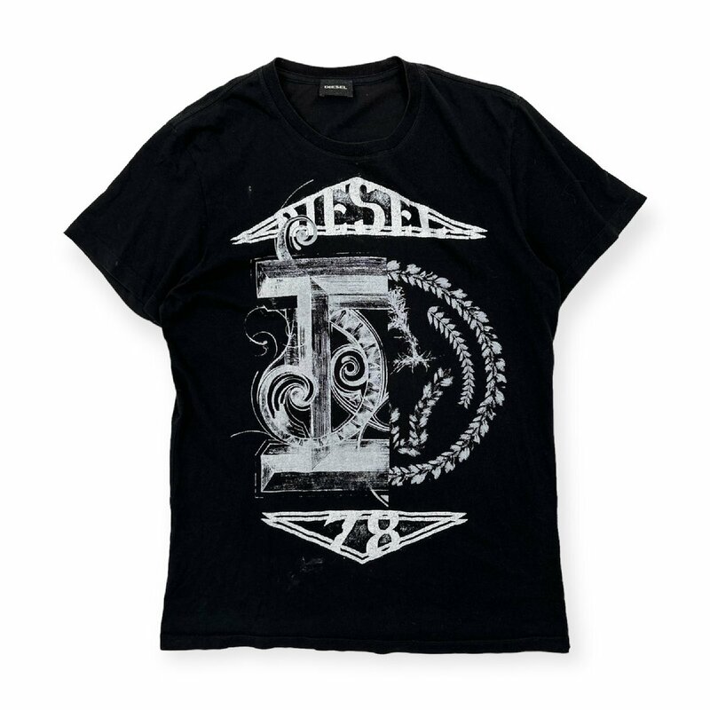 DIESEL ディーゼル Bigデザイン 半袖 コットン Tシャツ カットソー 薄手 Mサイズ/黒 ブラック系/ディーゼルジャパン