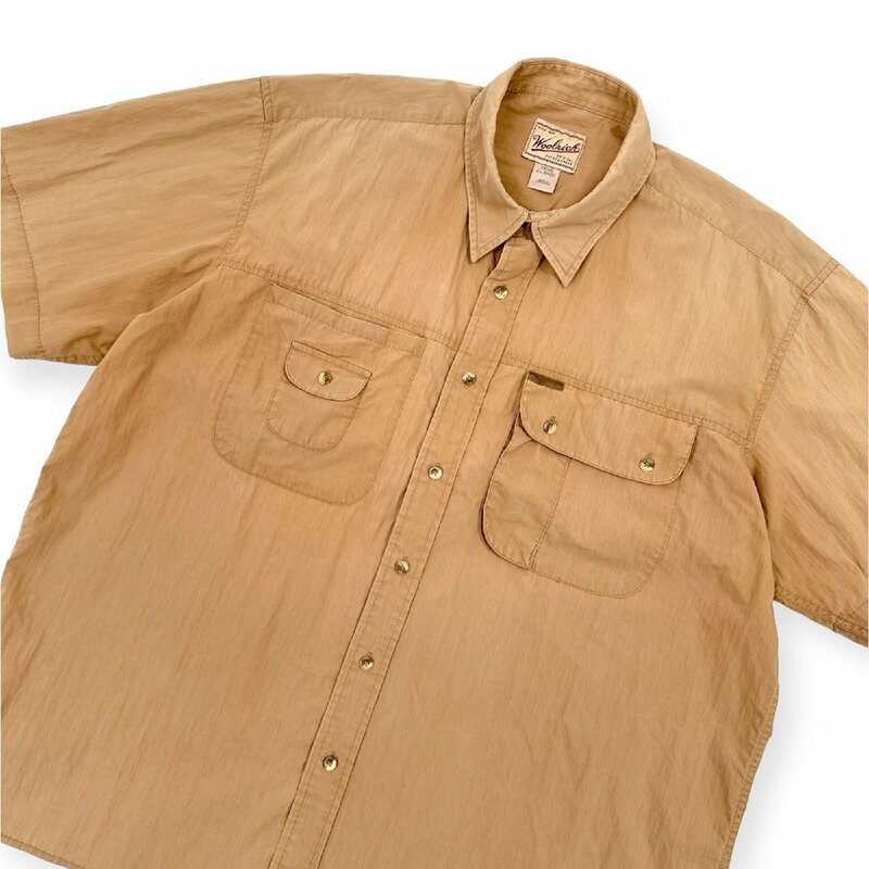 90s Woolrich ウールリッチ 半袖 ハンティング シャツ ワークシャツ XL/キャメル/メンズ/アメカジ/古着/ビッグサイズ/ビンテージ