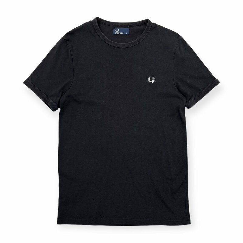 FRED PERRY フレッドペリー ロゴ刺繍 半袖Tシャツ カットソー Sサイズ/黒/ブラック/メンズ/ヒットユニオン