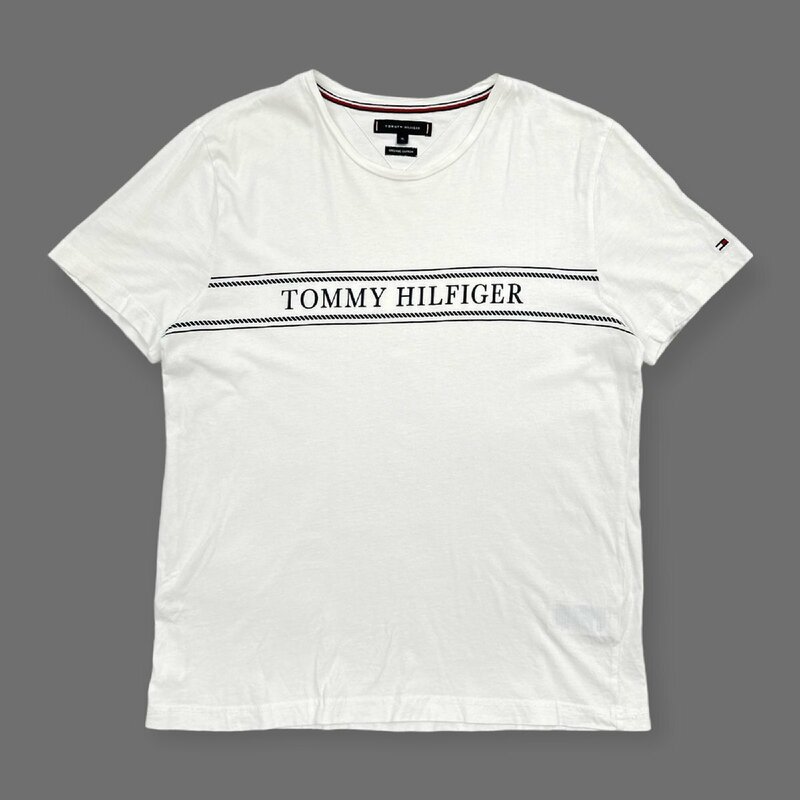 TOMMY HILFIGER トミーヒルフィガー ロゴプリント 半袖Tシャツ カットソー XLサイズ/白/ホワイト/メンズ/オーガニックコットン
