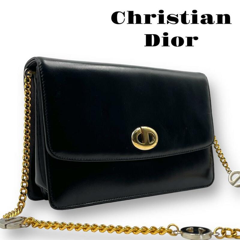 良品 Christian Dior ディオール 2way ショルダーバッグ ハンド フラップ 自立 CD 黒
