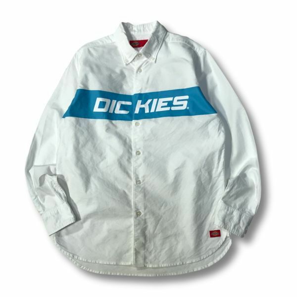 《良品◎》Dickies ディッキーズ★ビッグロゴ*コットン*ボタンダウンシャツ*ホワイト/ライトブルー*サイズS(MA6206)◆S60