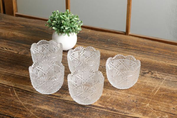 昭和レトロ ガラス 小鉢 五客 ガラス食器 器 カットガラス Ap2008