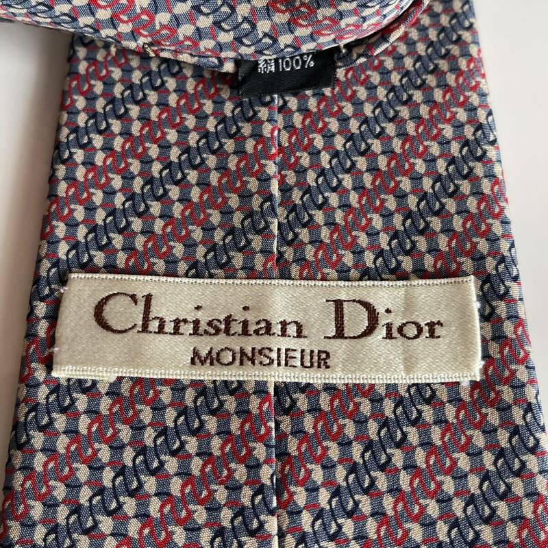 Christian Dior(クリスチャンディオール) 水色赤ストライプワンポイントトロッター柄ネクタイ